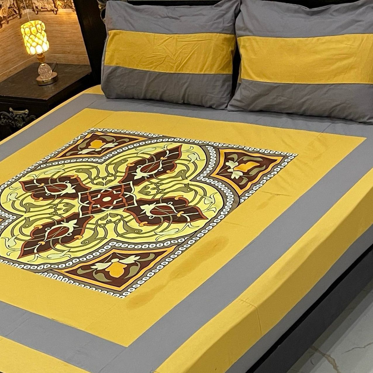 Digital Gold Panel Bedsheets