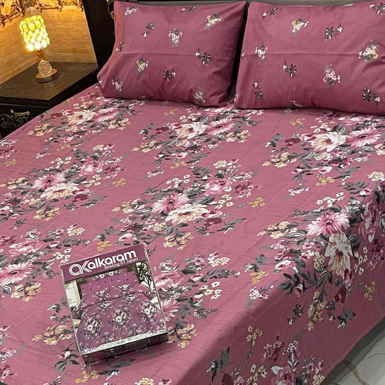 Soft Cotton Floral Bedsheet – Elegant Mauve Pink