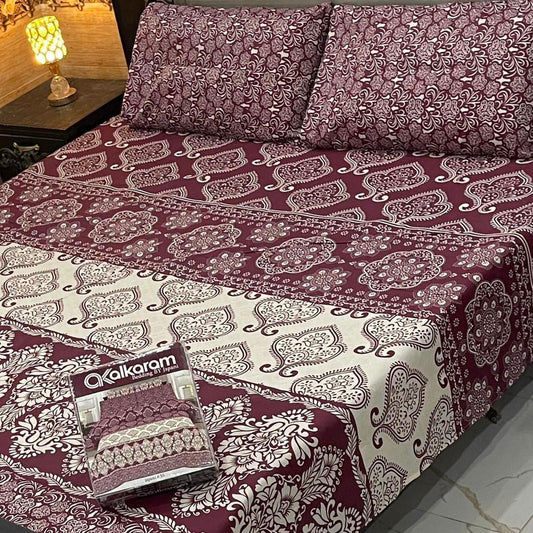 Ethnic Elegance Cotton Bedsheet – Maroon & White