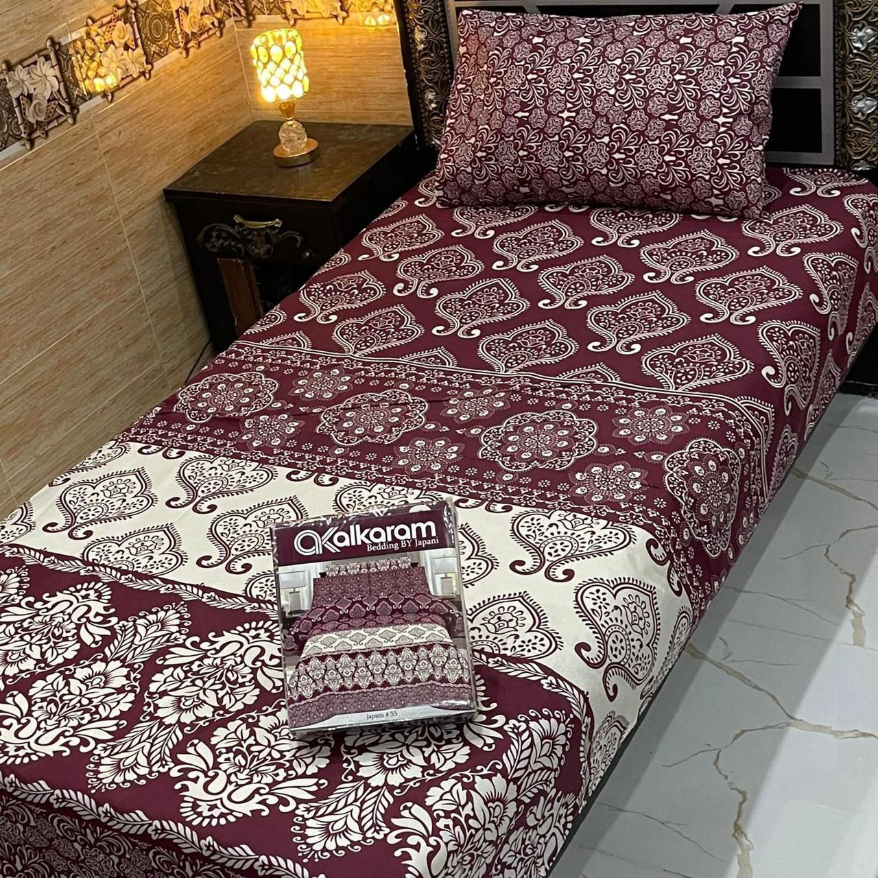 Ethnic Elegance Cotton Bedsheet – Maroon & White