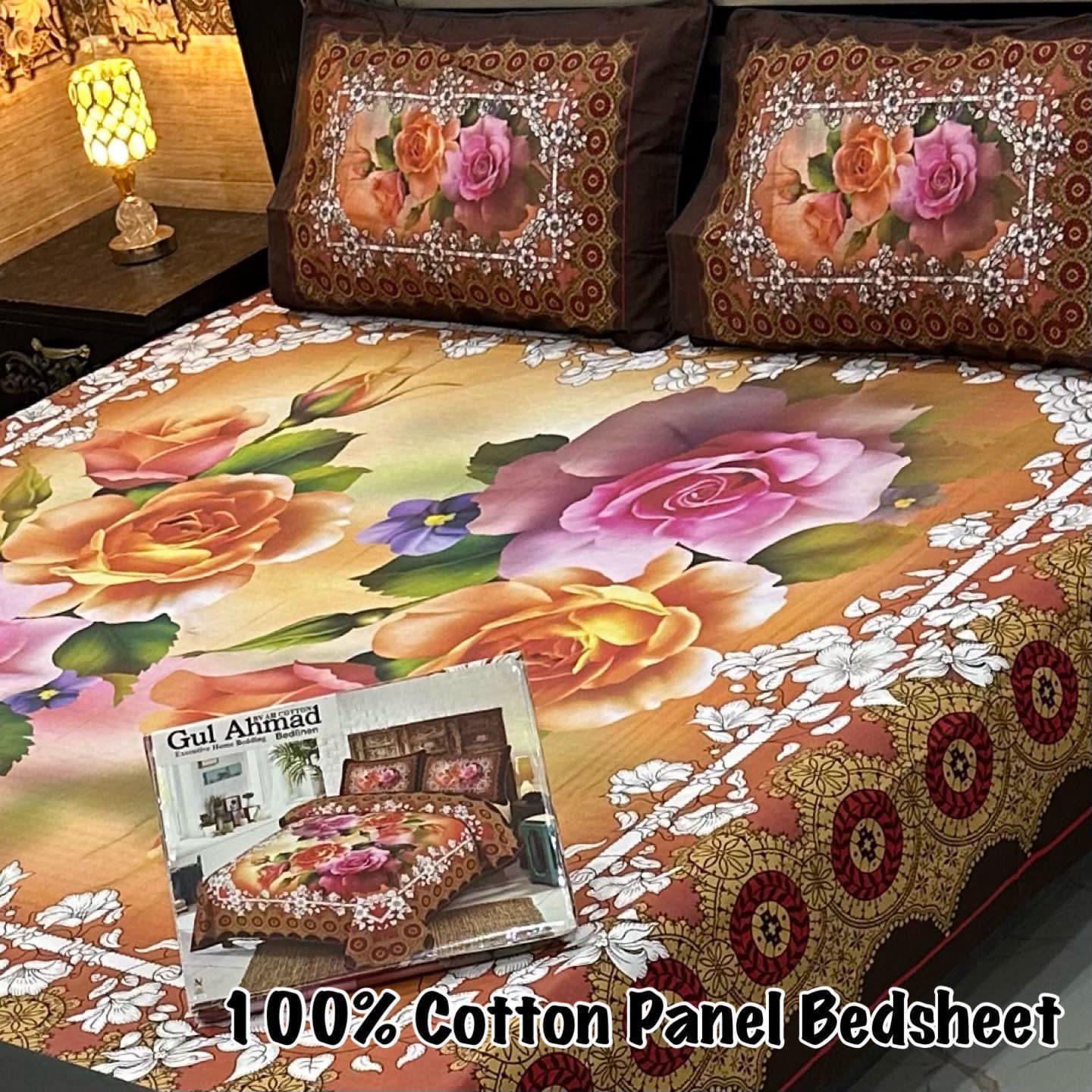 Luxurious Floral Panel Cotton Bedsheet – Gul Ahmad