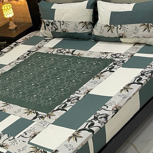 Elegant Green & White Cotton Bedsheet – Nature's Charm