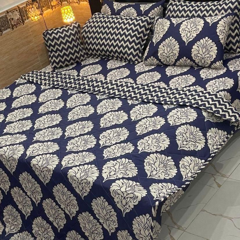 7-Piece Royal Blue & White Printed Comforter Set