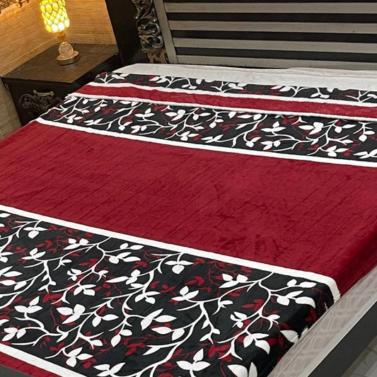 Elegant Maroon & Black Floral AC Fleece Blanket – Riwaj